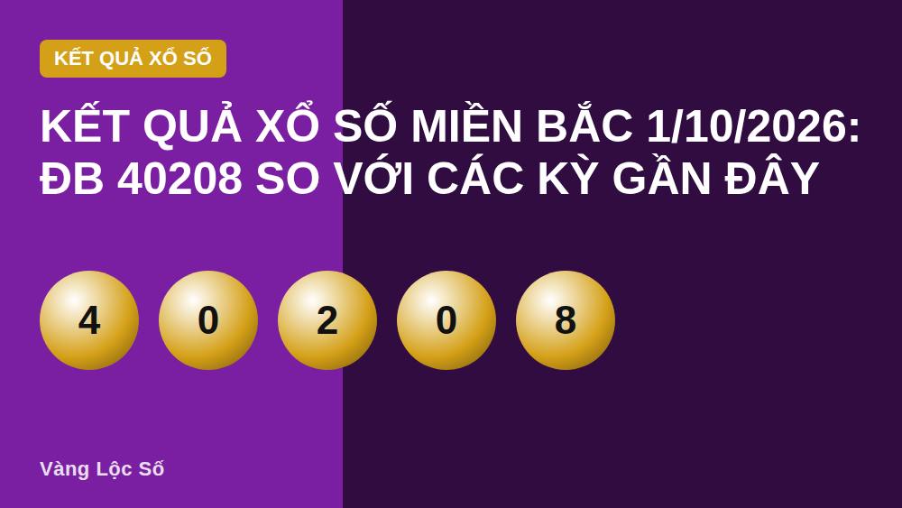 Kết quả xổ số miền Bắc 1/10/2026: ĐB 40208 so với các kỳ gần đây